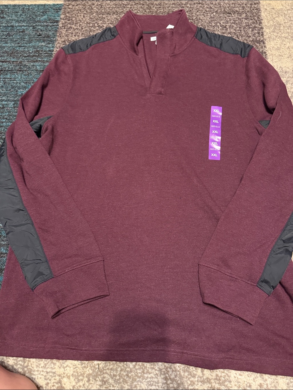 Perry Ellis Men's Burgundy V-Neck Sweater with Black Accents